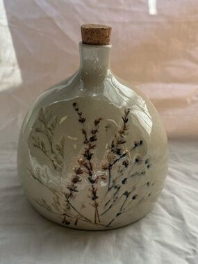 Hand Painted Ceramic Vase Bottle / Minimalist Floral Decor